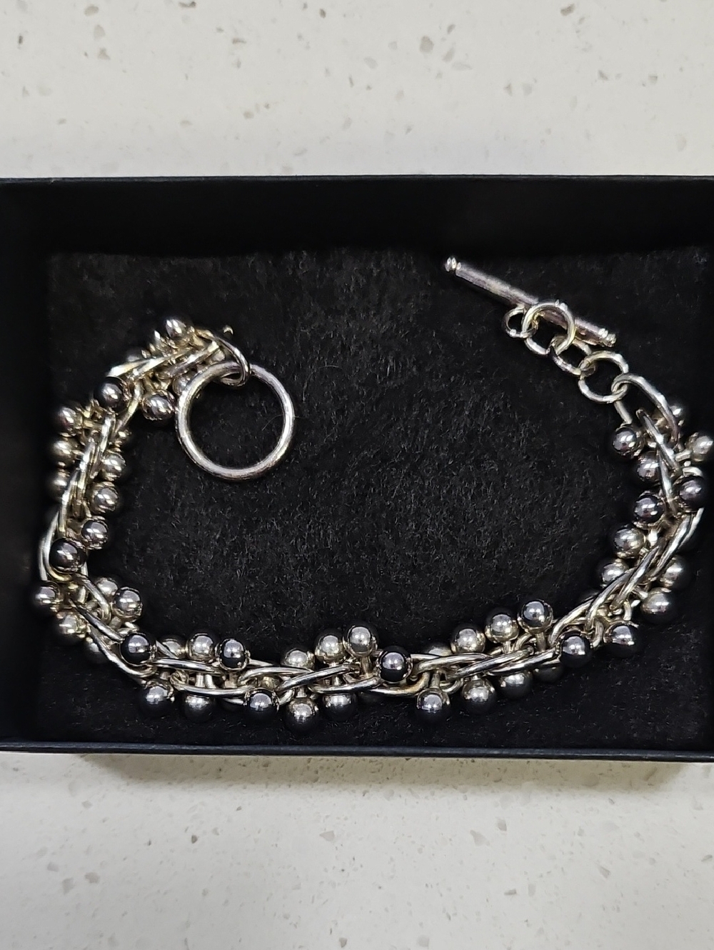 Silver Beaded Multi-Chain Toggle Bracelet